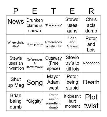 Family guy Bingo Card