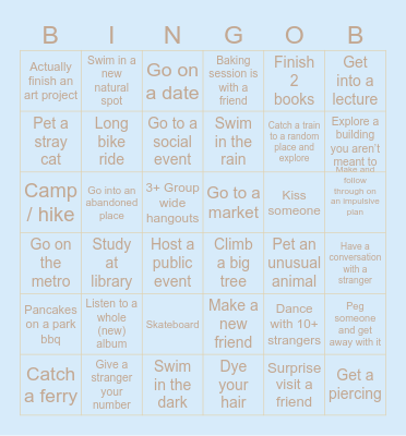 2025 Summer Goals Bingo Card