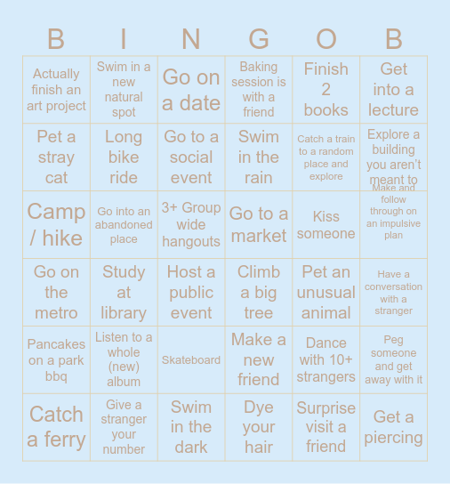 2025 Summer Goals Bingo Card