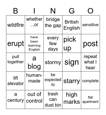 周报8+课本65-66页 Bingo Card