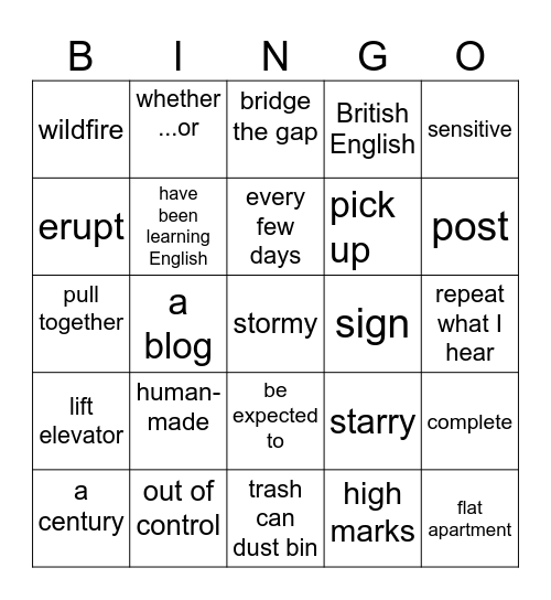 周报8+课本65-66页 Bingo Card