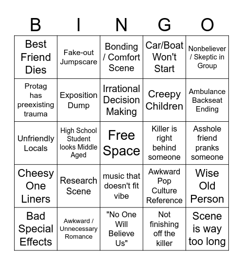 Bad Horror Bingo Card