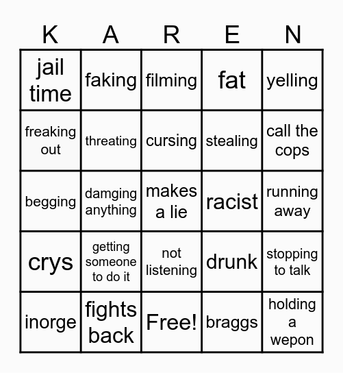 Karen BINGO Card