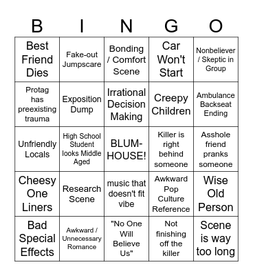 Bad Horror Bingo Card