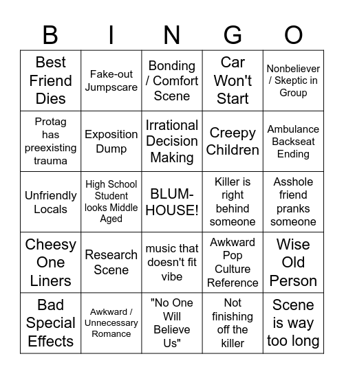 Bad Horror Bingo Card