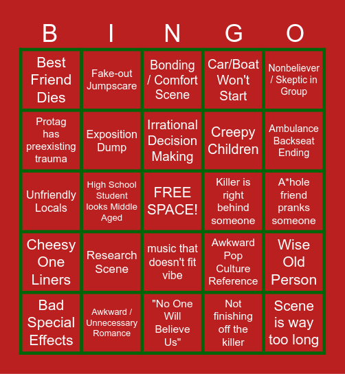 Bad Horror Bingo Card