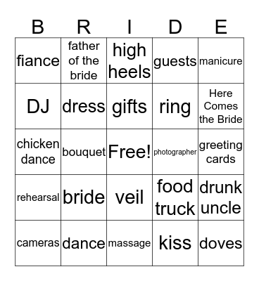 Wedding Bingo Card