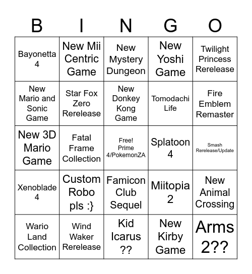 Switch 2 Predictions Bingo Card