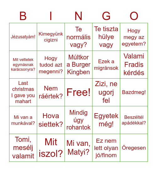 2024 Karácsonyi bingo Card