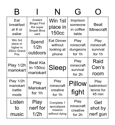 Cen’s house Bingo Card