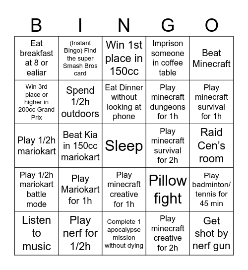 Cen’s house Bingo Card