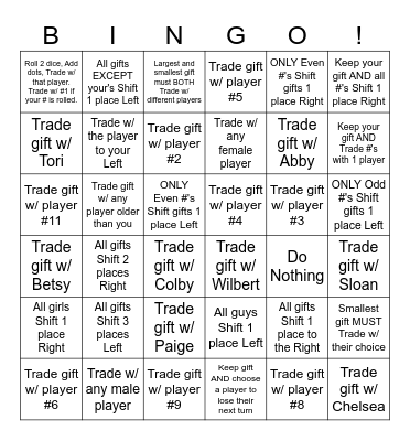 Pass Present Future Bingo Card
