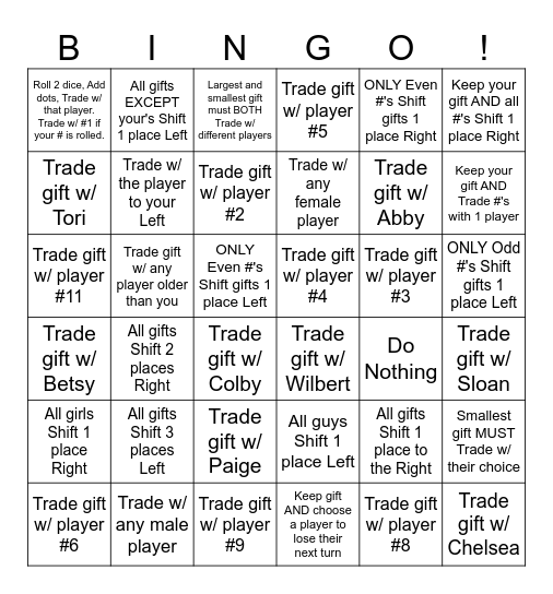 Pass Present Future Bingo Card