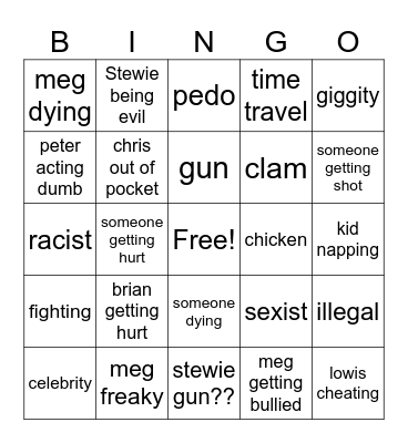 family guy Bingo Card