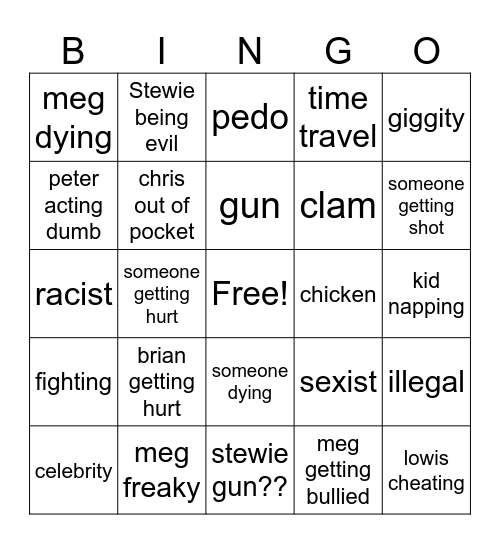 family guy Bingo Card