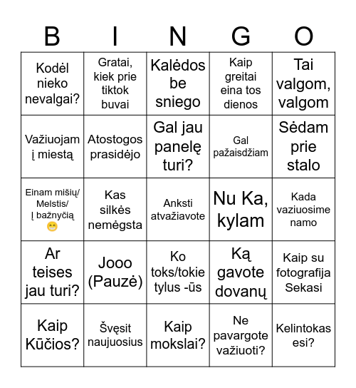 Kalėdos Bingo Card