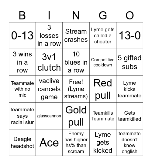 Lymegreentv stream bingo Card