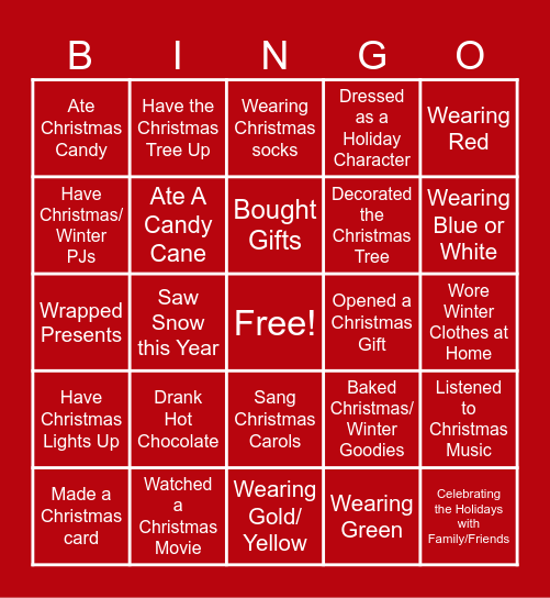 Holiday Party BINGO Card