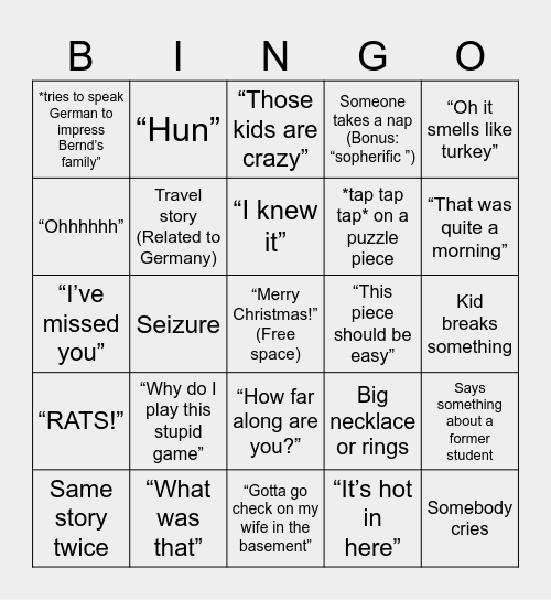 Christmas Bingo! Bingo Card