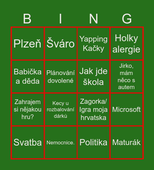 Vánoce Bingo Card