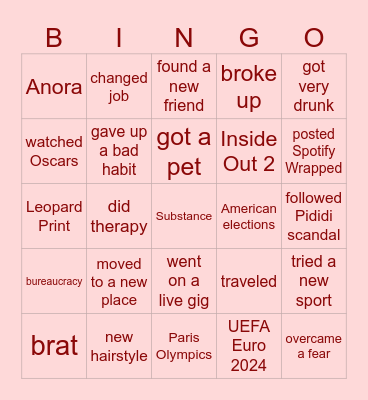 my 2024 Bingo Card