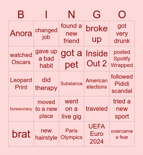 my 2024 Bingo Card