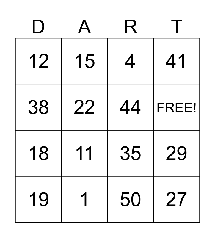 DART BINGO Card
