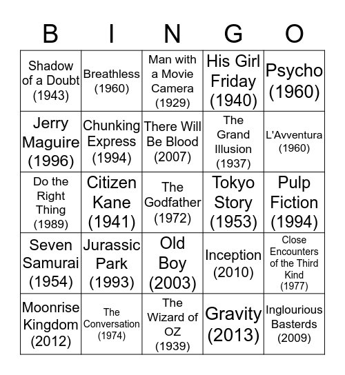How many films have you seen? Bingo Card