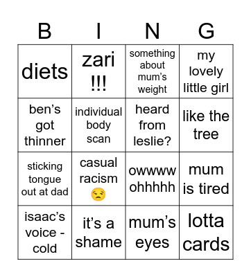 xmas day nan bingo Card