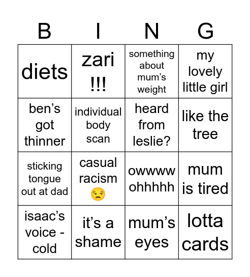 xmas day nan bingo Card