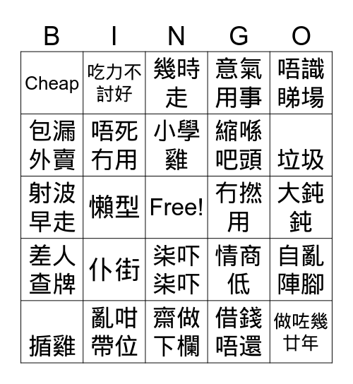 大鈍鈍被鬧 BINGO Card