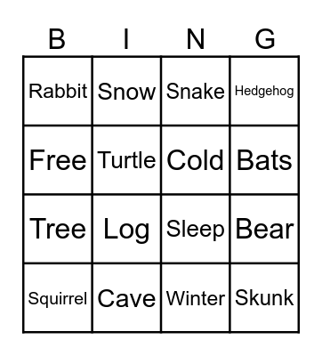 Sleeping Winter Animals Bingo Card