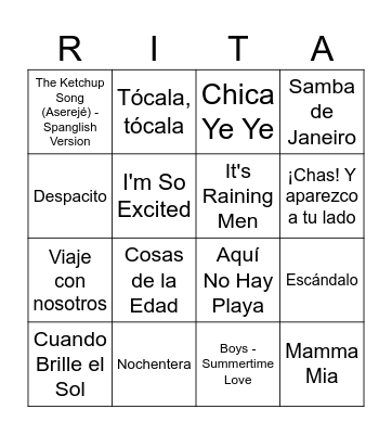 Santa Rita Bingo Musical Bingo Card