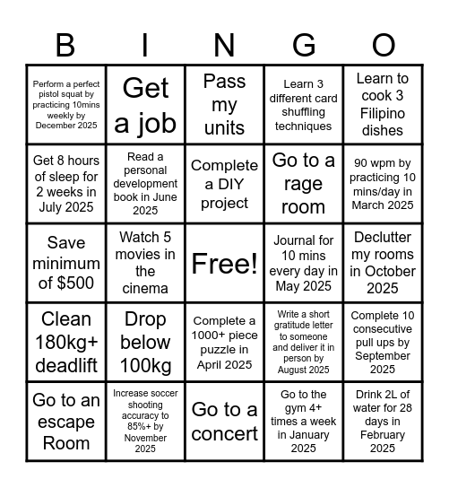 2025 Bingo Card