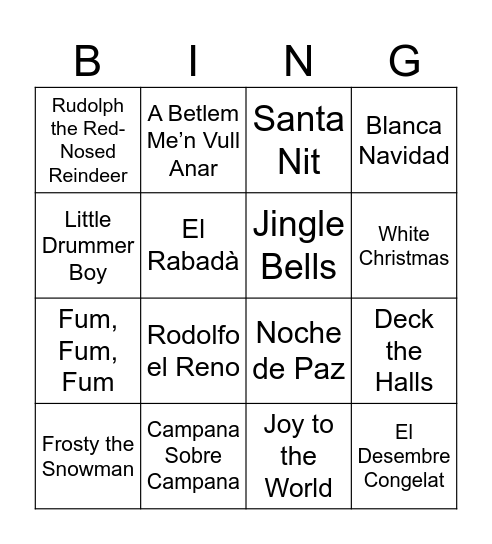 Bingo Musical Bingo Card