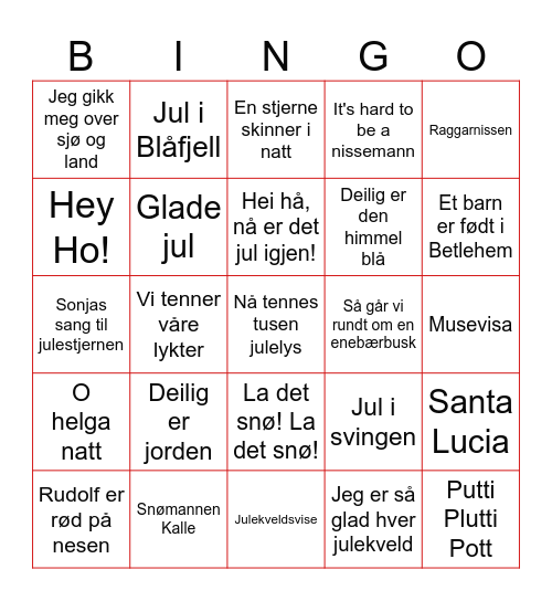 Nissemors julebingo Card