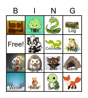 Winter Sleeping Animals Bingo Card