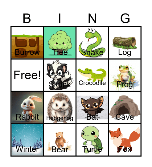 Winter Sleeping Animals Bingo Card