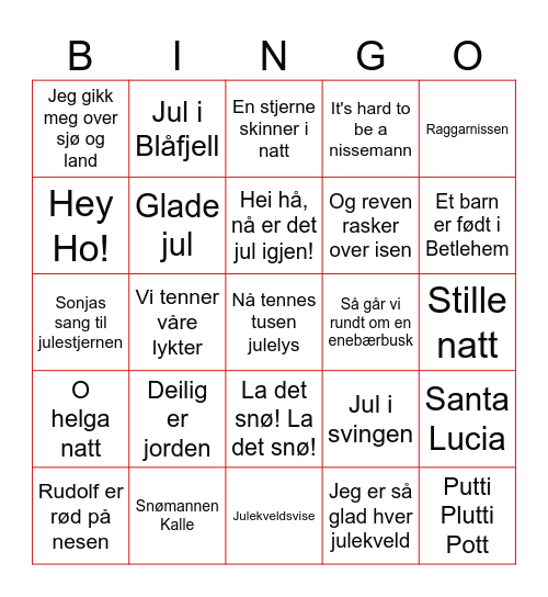 Nissemors julebingo Card