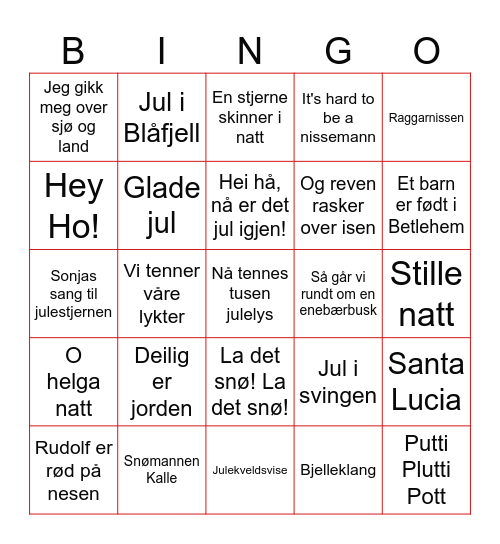 Nissemors julebingo Card