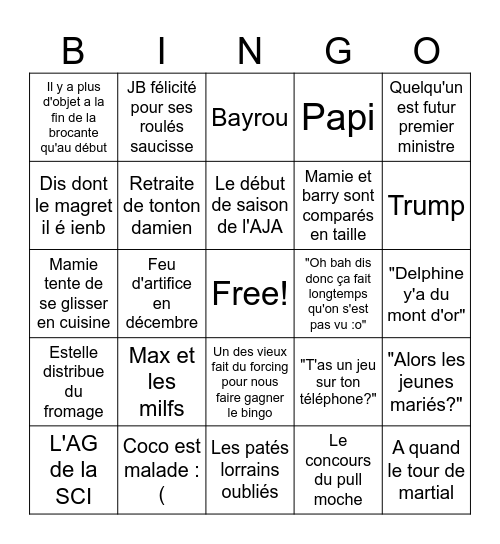 Le bingo des zinzouc Bingo Card
