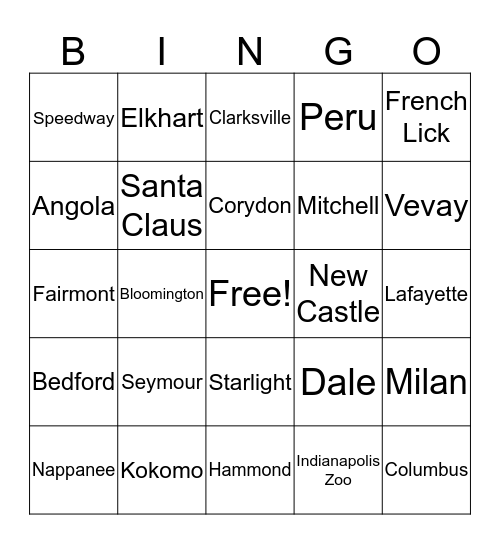 INDIANA TRIVIA Bingo Card