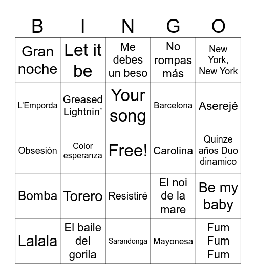 BINGO MUSICAL 2024 Bingo Card