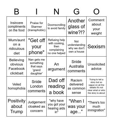 ASAAM Christmas 2024 Bingo Card