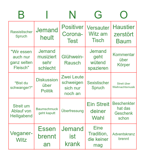 Das Weihnachtsbullshitbingo Card
