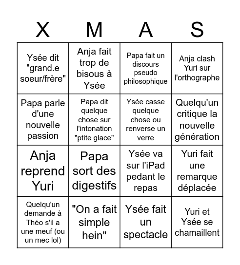 Bingo de Noël - Dad Edition Bingo Card