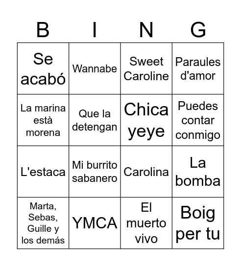 BINGO MUSICAL EDICIÓ SANT ESTEVE!! Bingo Card