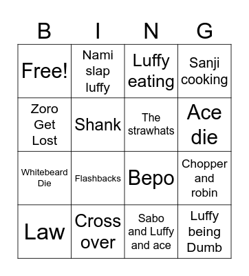 One piece Bingo Card