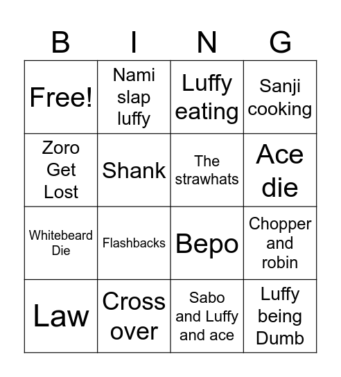 One piece Bingo Card