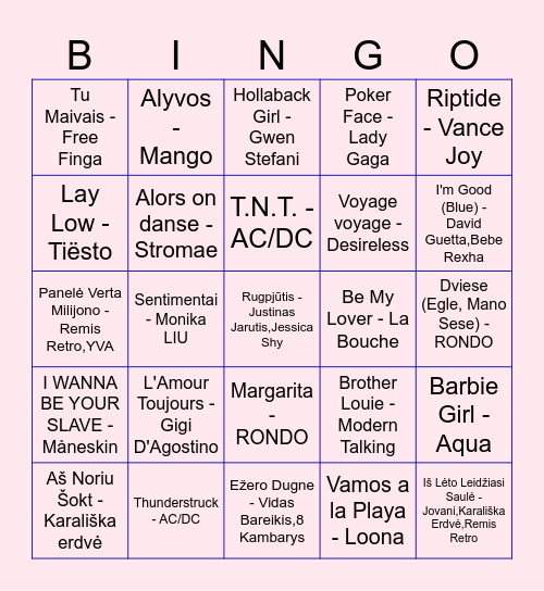 Muzikinis Bingo Card